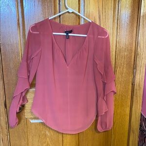 White House Black Market Women's Pink Ruffle Sleeve Top